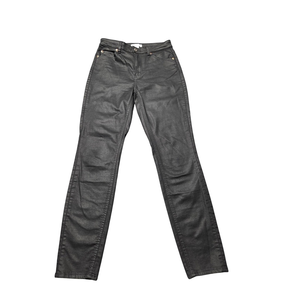 HM Black Coated Skinny Jeans High Rise Waxed Denim Pants Womens Size 8